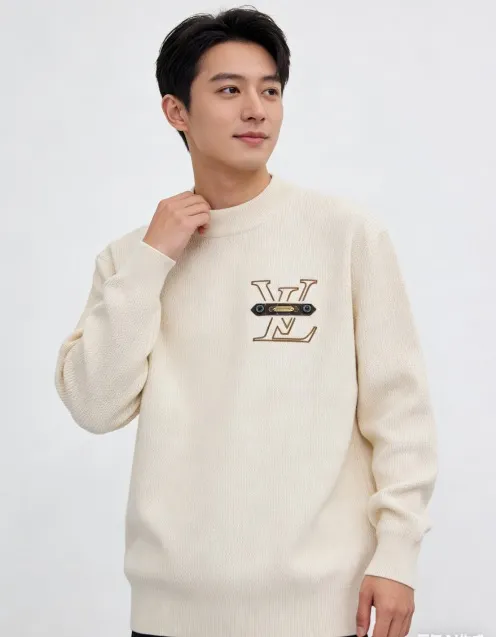 Louis Vuitton/Louis Vuitton chest old pattern leather crew neck sweater